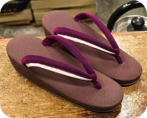 帆布草履に花柄夫婦花緒