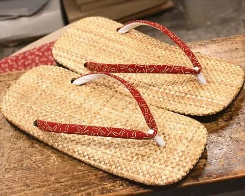 パナマ市松草履に蜻蛉柄印伝花緒