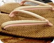 色付けパナマ表草履に博多織夫婦花緒　花緒