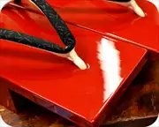本朱真角に蜻蛉柄印伝花緒　前壷