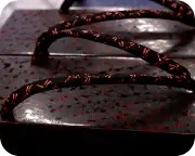 紋紗塗り真角に蜻蛉柄印伝丸花緒　花緒