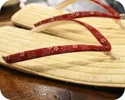 籐表雪駄にしだれ桜柄印伝花緒　花緒