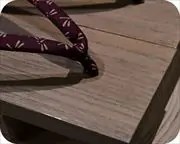 夏色合目柾真角に蜻蛉柄印伝丸花緒　前壷