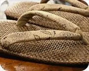 茶パナマ草履にシルク印伝花緒　花緒