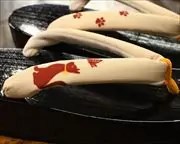 黒捌き舟形に猫柄花緒　花緒