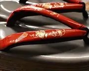 ５分３枚本革草履に螺鈿入り夫婦花緒　花緒