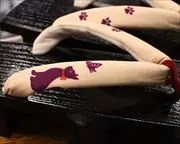 捌き相三味に猫柄花緒　花緒