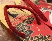 花絵下駄に小桜柄印伝福林花緒　花緒