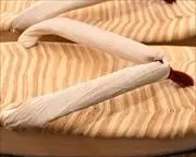 縞表付き舟形に近江織麻布花緒　花緒