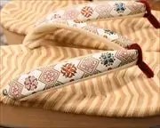 縞表付き舟形に花菱柄文庫革福林花緒　花緒