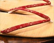 幅狭南部雪駄にしだれ桜柄印伝花緒　花緒