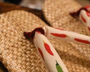 パナマ市松草履に唐辛子柄花緒　花緒