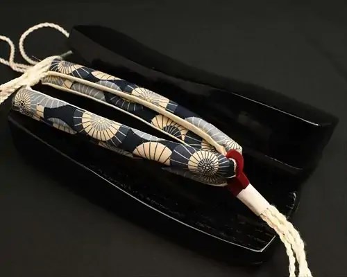三味舟形・黒捌きに蛇の目傘柄花緒