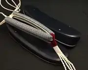 艶消し草履・濃紺に網代柄結城紬花緒