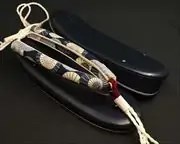 艶消し草履・濃紺に蛇の目傘柄花緒