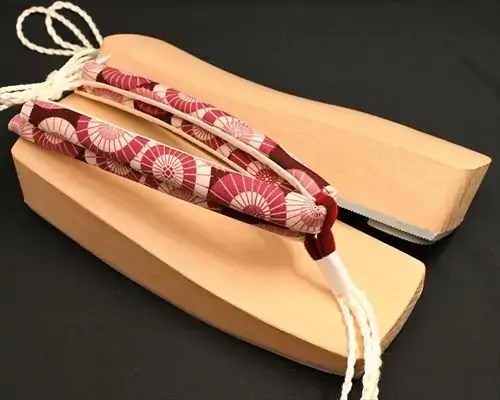 三味舟形・白木に蛇の目傘柄花緒