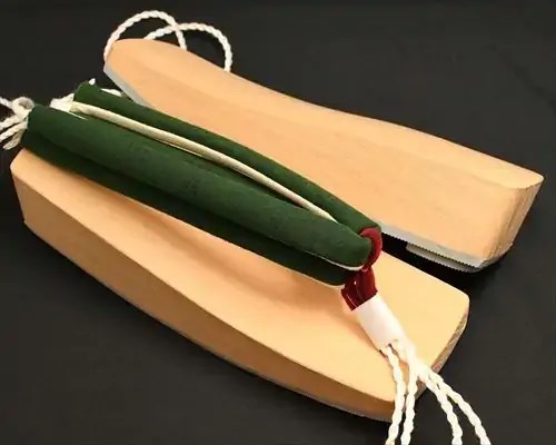 三味舟形・白木に会津木綿花緒・赤ツボ